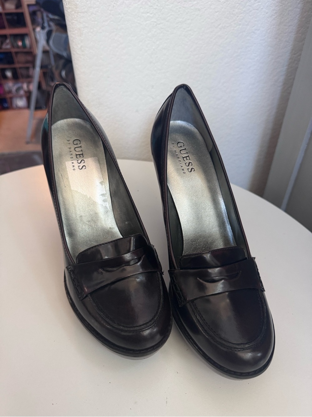 Guess Women's Burgundy Loafer-Style High Heels - Picture 2 of 5